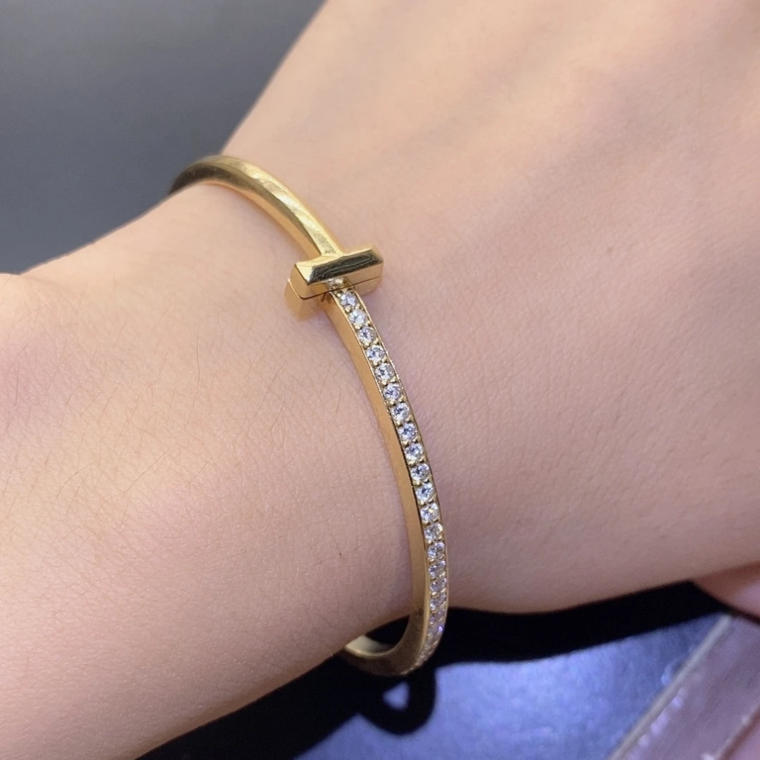 钻石手镯18K金镶嵌t1手镯k黄