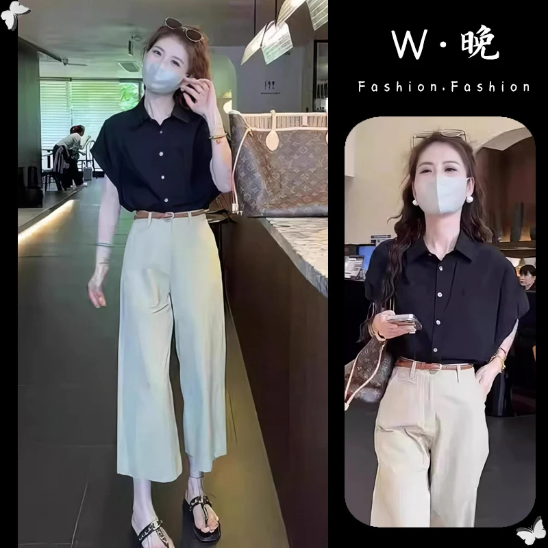 2025夏季微胖穿搭一整套时尚高级感超好看小众不撞款休闲裤套装女
