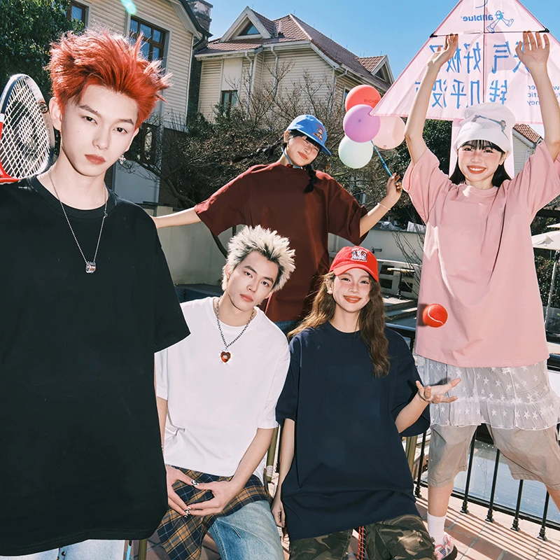 RICHDEER｜美式纯棉短袖T恤男重磅270g纯色半袖情侣宽松打底体恤