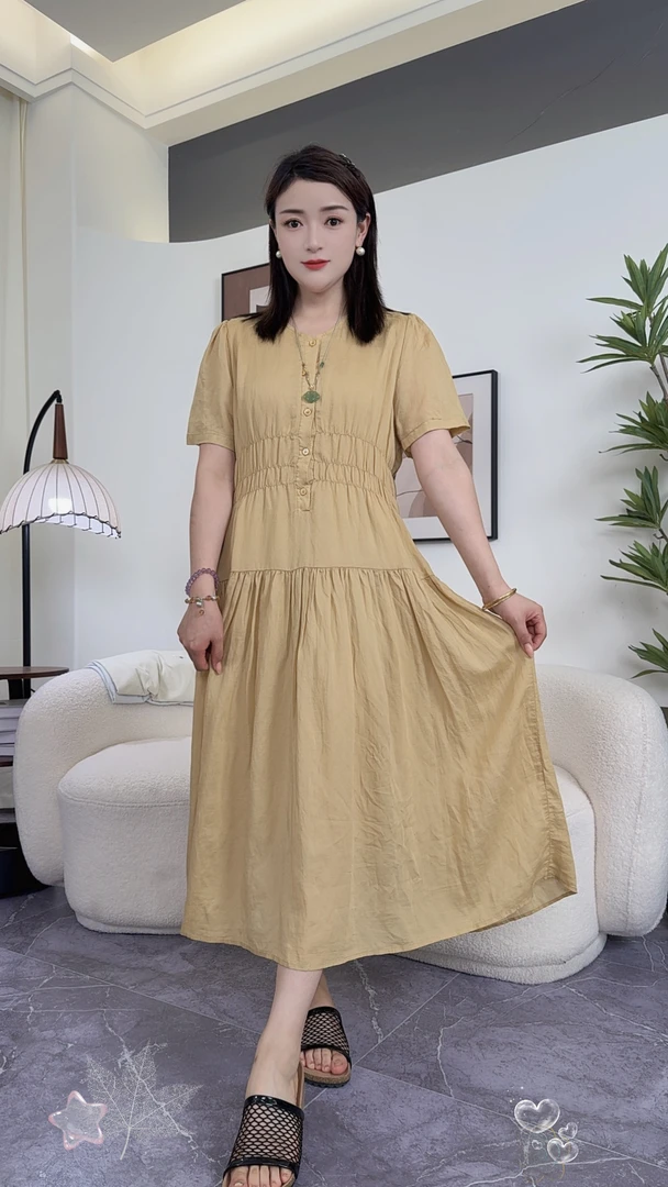 158  丽丽--高级感V领显瘦短袖连衣裙