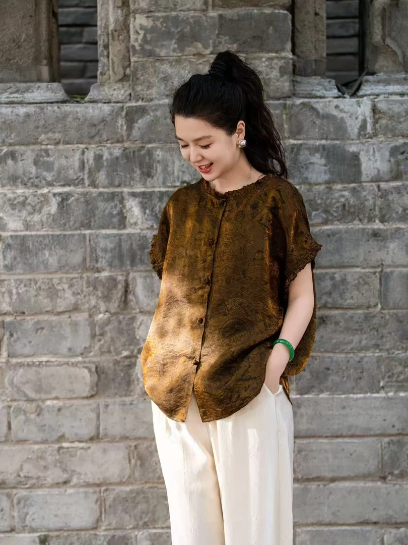 加莉新中式【双子座】可双面穿的幻彩人丝上衣-分码