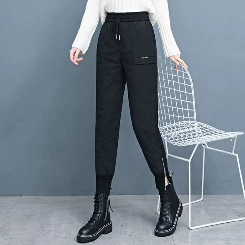 2025冬季新款棉束脚哈伦裤女加厚保暖轻薄棉裤高腰女裤棉裤可外穿