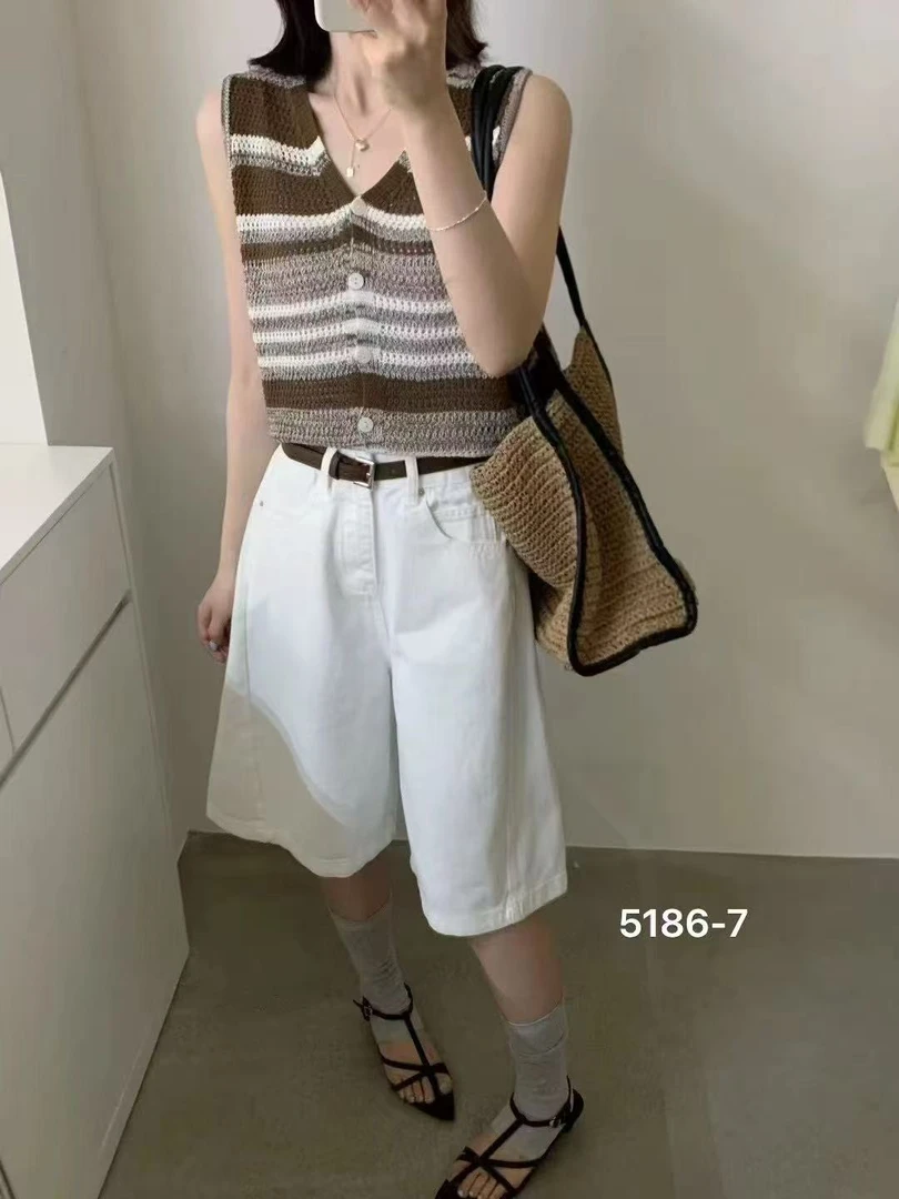 【5186】可#白色休闲百搭高腰五分短裤