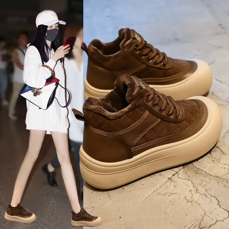 【现货】厚底雪地靴女2025冬季新款加绒保暖百搭休闲美拉德棉鞋J