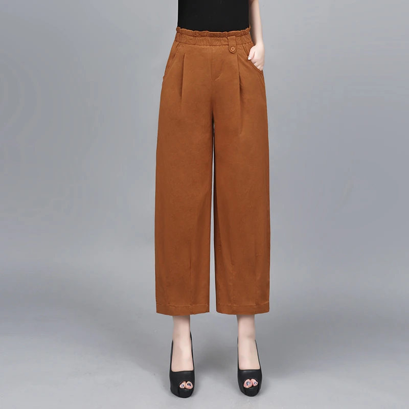 花苞腰萝卜裤女夏季松紧腰八分灯笼裤宽松显瘦藏蓝薄款女裤香蕉裤