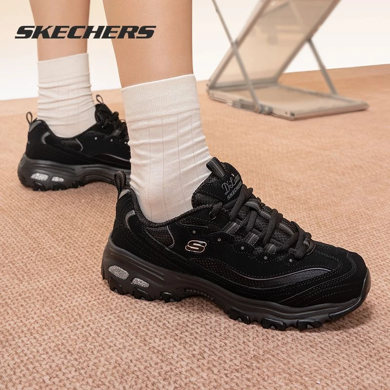 【黑武士】斯凯奇女鞋全黑熊猫鞋冬季经典厚底增高老爹鞋减震运动鞋