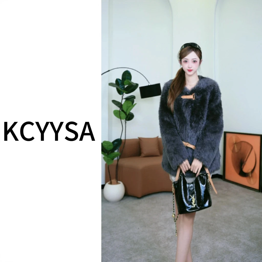 托卡中长款皮毛一体灰蓝石墨灰紫色99Y083