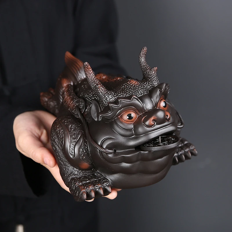 茶宠紫陶手工大号金蟾精品可养客厅茶桌装饰摆件灵兽茶玩茶趣摆设