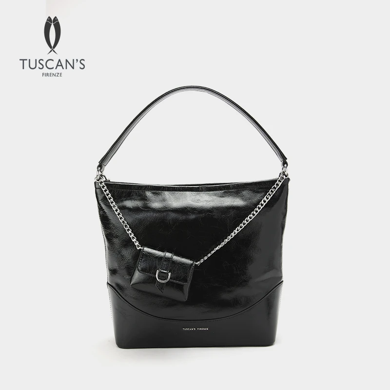 TUSCAN'S真皮牛皮时尚百搭褶皱单肩包女士通勤斜跨