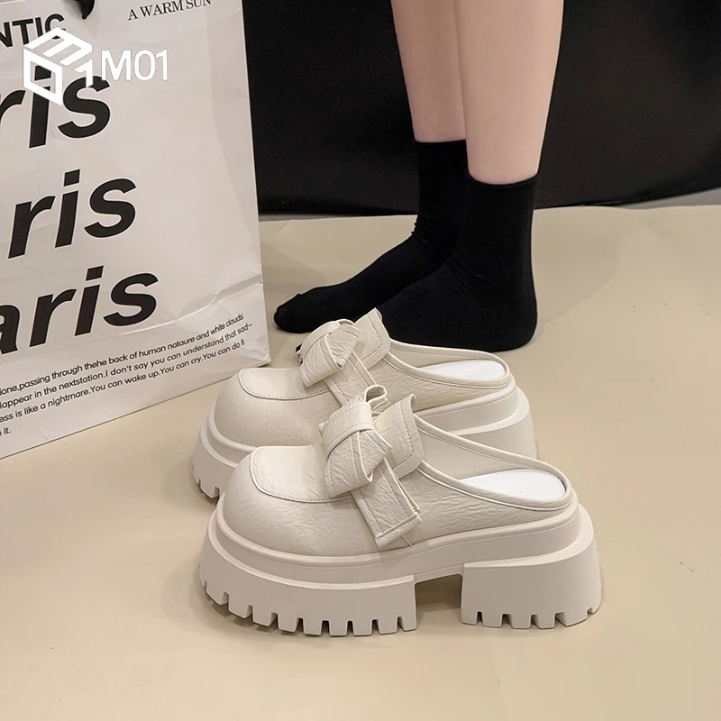 M01厚底增高外穿包头半拖鞋女2025春秋季超火懒人一脚蹬法式半拖