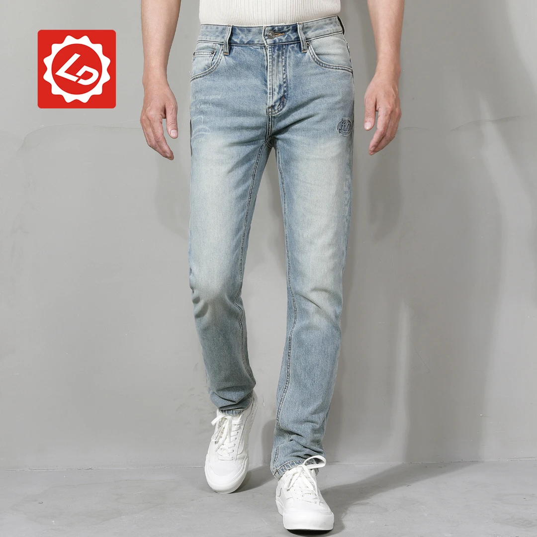 【小直筒】EA515唠叨春夏新品压胶镭射烧花复古修身小直筒牛仔裤