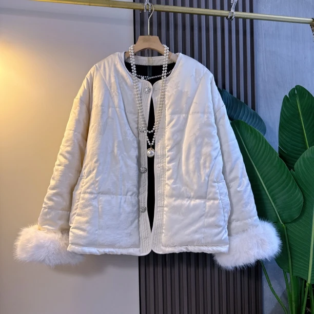 新国风大码女装提花立领短款厚棉服冬季休闲复古钻扣国潮上衣洋气