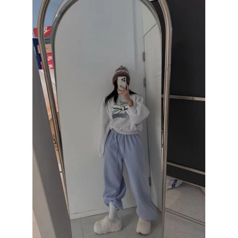 【1杨嘻嘻】即墨韩版厚款运动风休闲针织百搭加绒直筒束脚裤31027