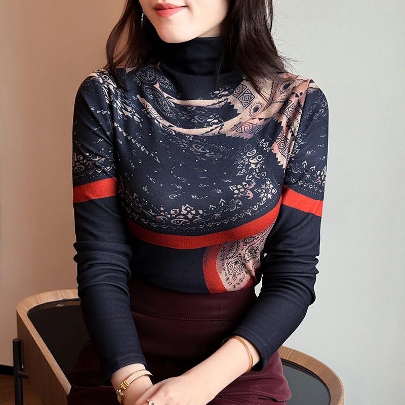 【主播推荐】加厚慕斯绒2025秋冬新款长袖半高领百搭洋气修身上衣女