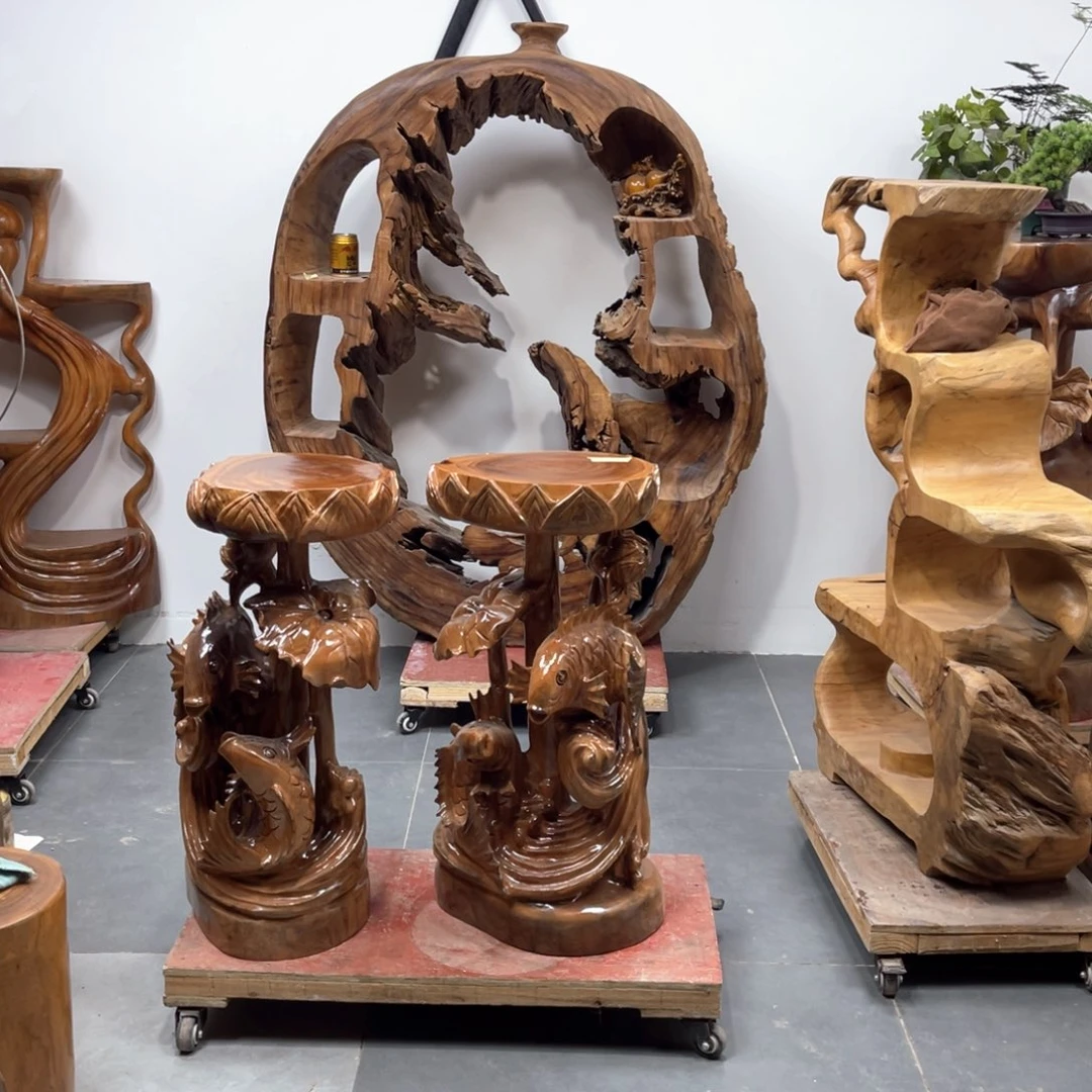 关掉荷花鱼，一对根雕花架