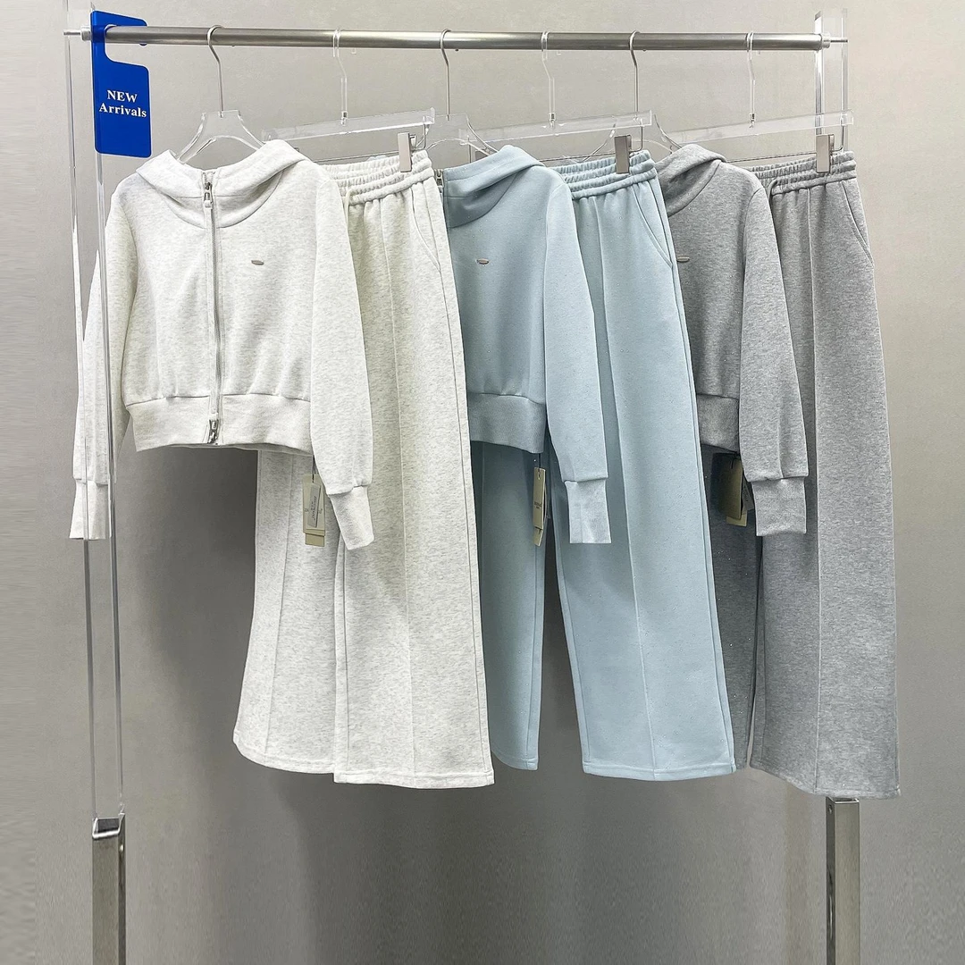 卓奈希连帽卫衣阔腿裤时尚套装女2025春季洋气星光休闲两件套2505