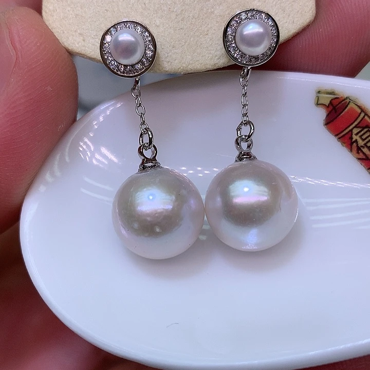 银S925镶嵌耳饰淡水珍珠