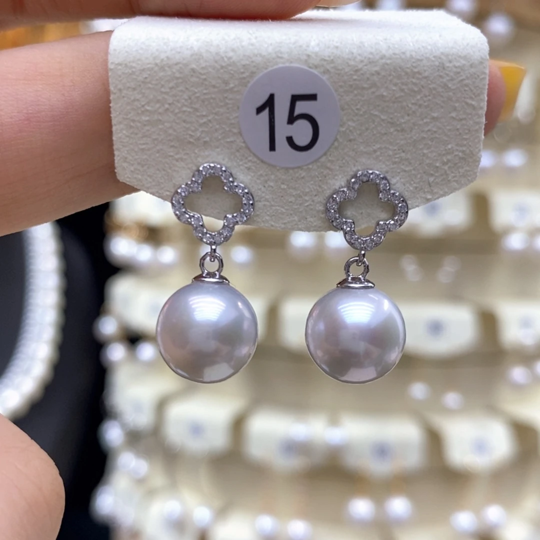 耳饰银S925镶嵌淡水珍珠