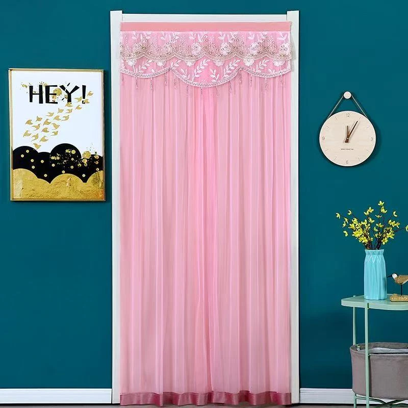 免打孔双层防蚊防隐私蕾丝门帘四季防蚊虫魔术贴隔断帘自粘客厅