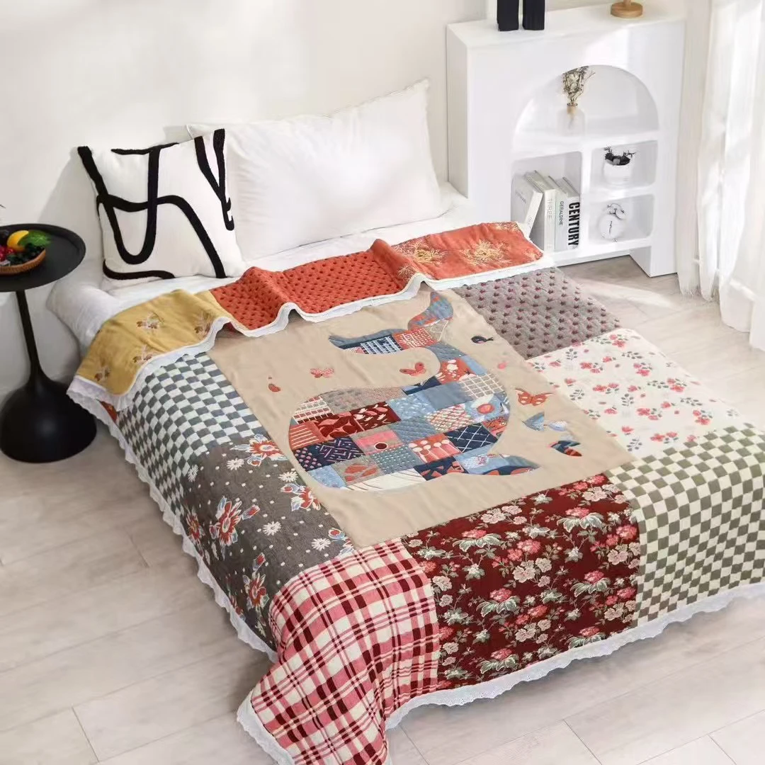 多功能十层纱盖毯床盖加厚精梳棉布色织大提花双面亲肤轻奢