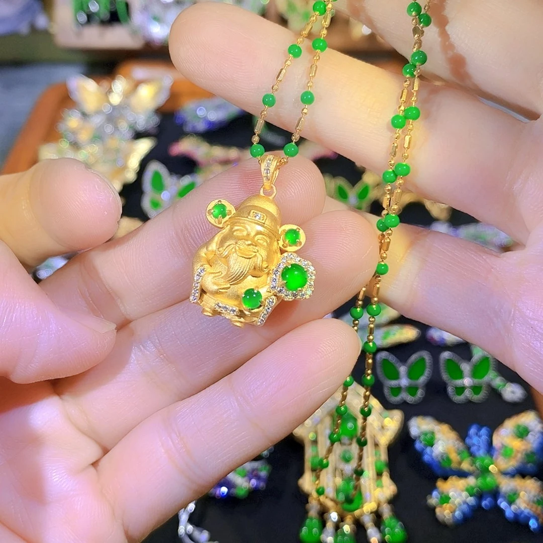 吊坠(不含链)银S925镶嵌翡翠