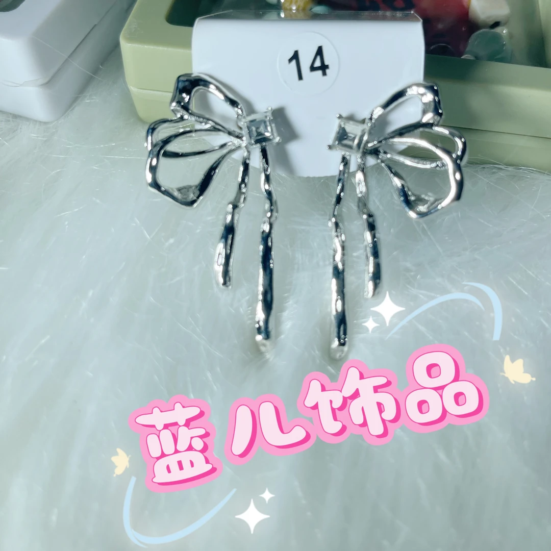 非金属仿珍珠耳饰 银色蝴蝶日韩小众简约气质个性时尚