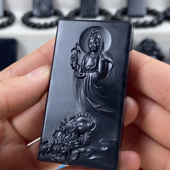 和田玉（墨玉）未镶嵌颈饰意境深邃御龙观音