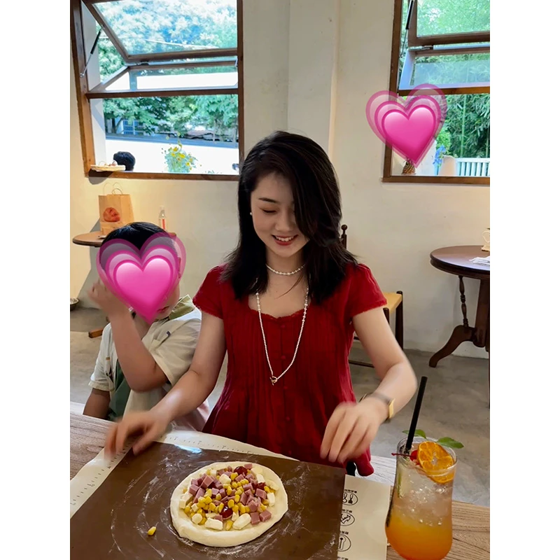 【现货清仓】花总吖【樱桃园】亚麻小飞袖领口拼接蕾丝小衫R425C06880