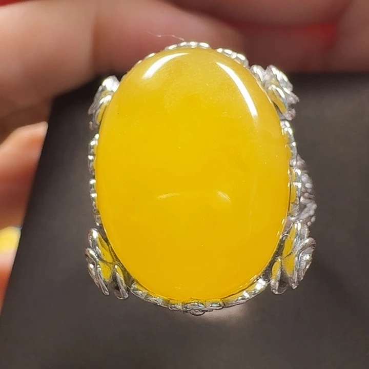 蜜蜡银S925镶嵌戒指戒指