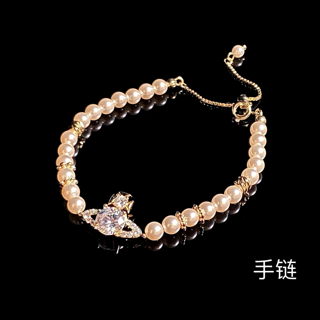 铜合金仿珍珠手链 镀K金 行星 百搭气质手链S867