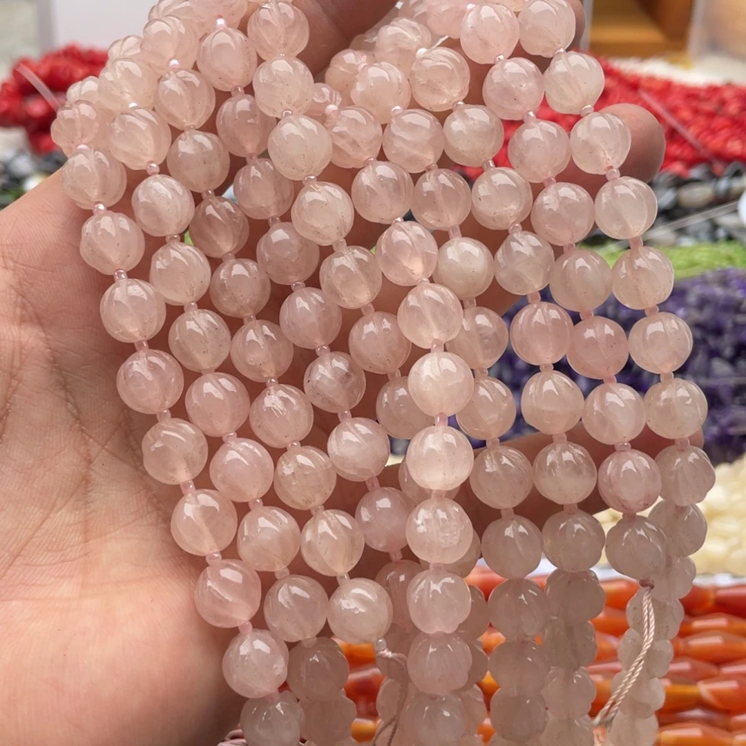 玛瑙/玉髓未镶嵌珠宝半成品一条装卡9+mm粉水转运珠