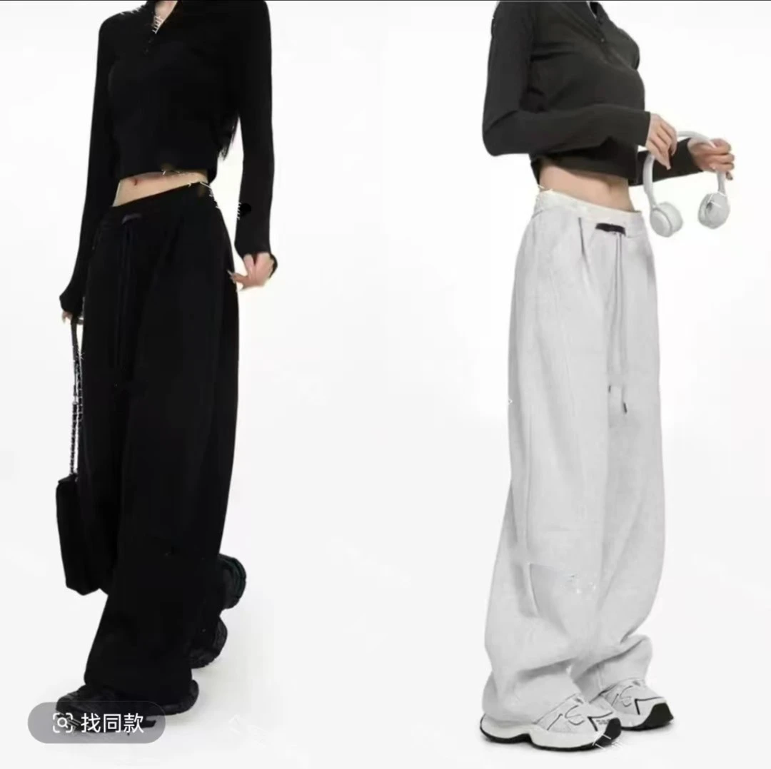 【黑标弯刀裤】女秋冬季2024款垂感高腰宽松显瘦运动裤休闲加绒卫裤