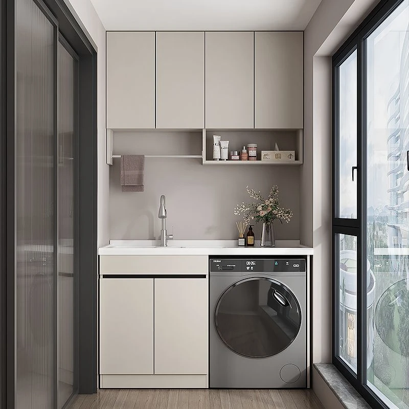 【1139人好评】SPC蜂窝铝阳台洗衣机柜一体盆搓衣板定制洗衣台柜