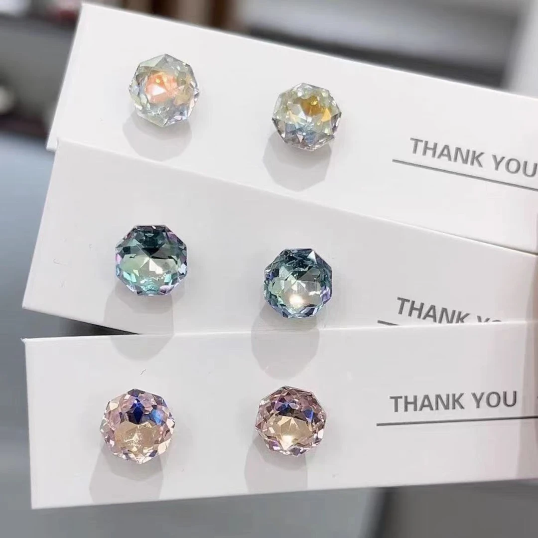 超闪八边玫瑰耳钉耳骨钉女新款多切面高级感精致百搭耳环