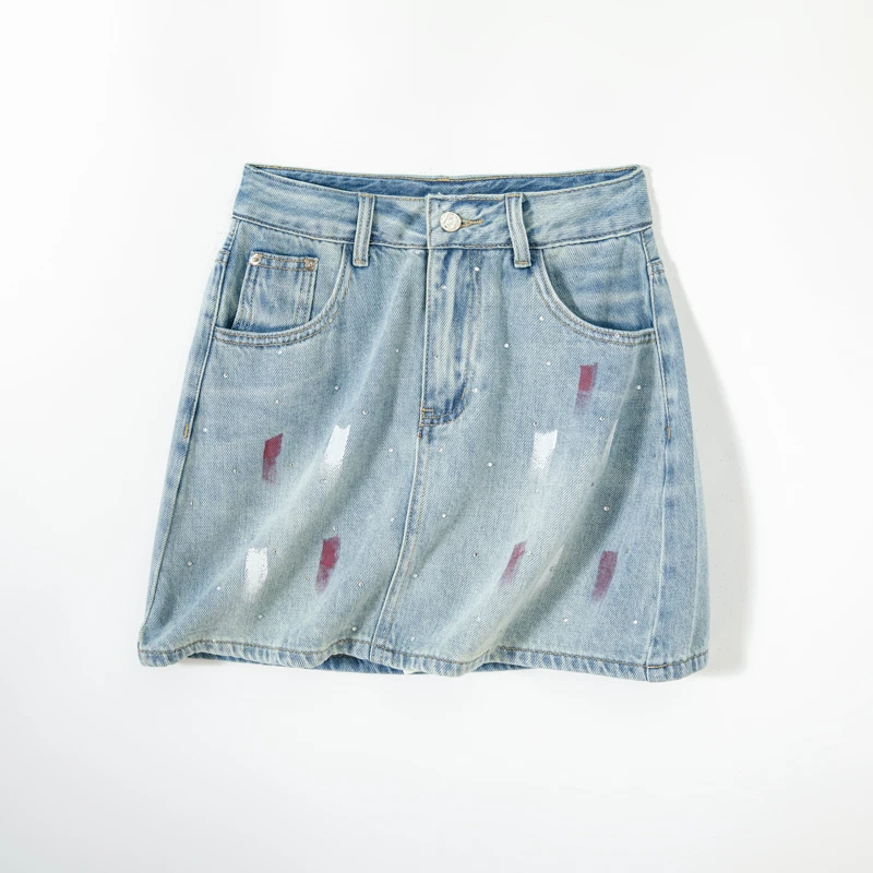 2025夏季高腰防走光带内衬包臀A字半身牛仔短裙100070