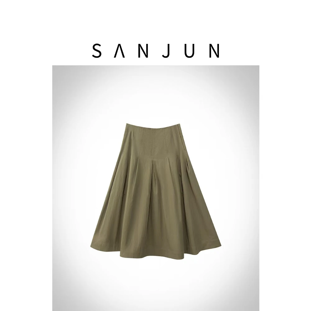SanJun定制韩系简约高腰显瘦百搭中长款半身裙  6980