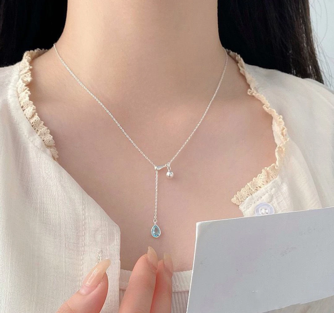 链子925银 链子925银链子925银925银蓝眼泪项链吊坠链女士长50cm