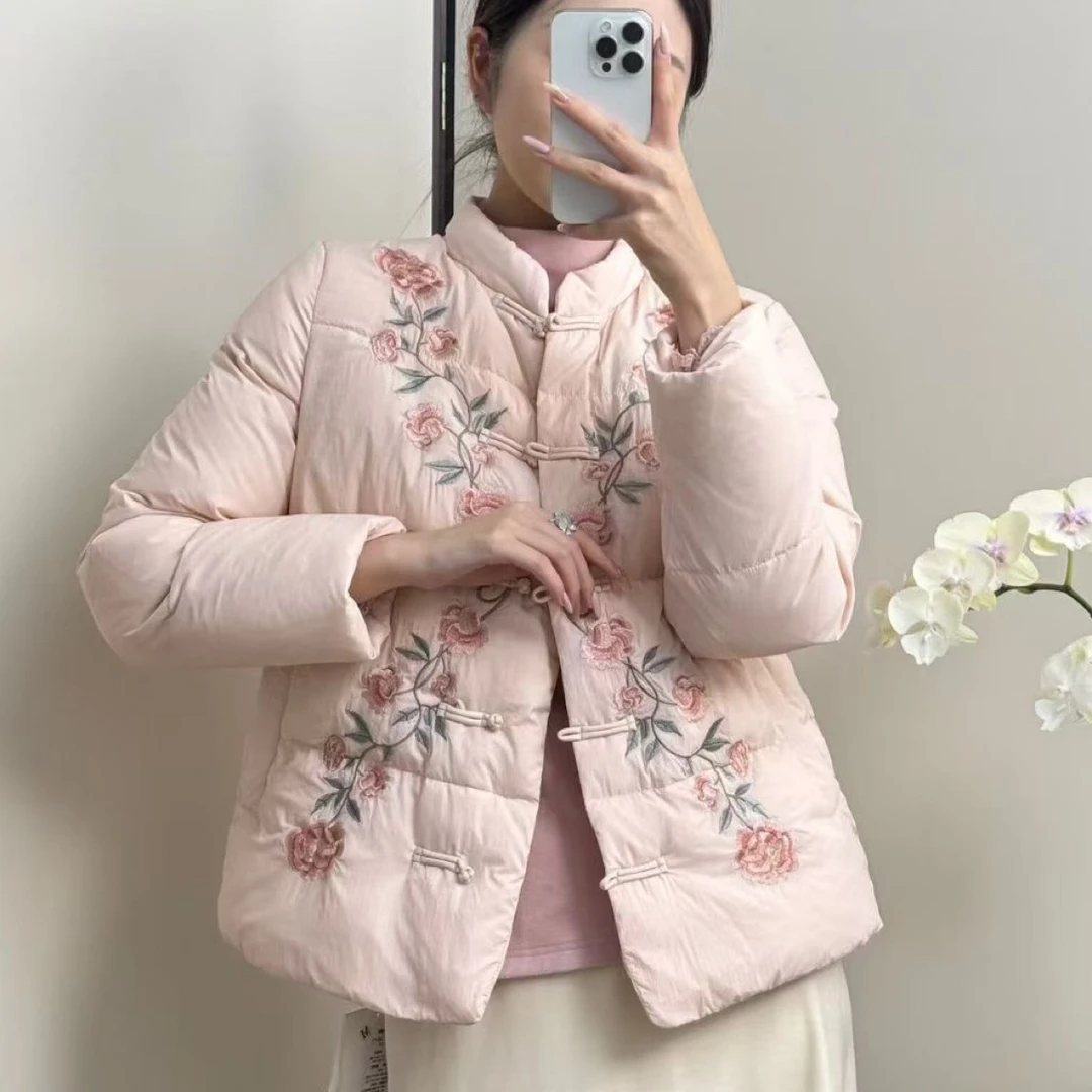 gy90120民族国风刺绣花羽绒服女冬季25新款复古盘扣白鸭绒服外套