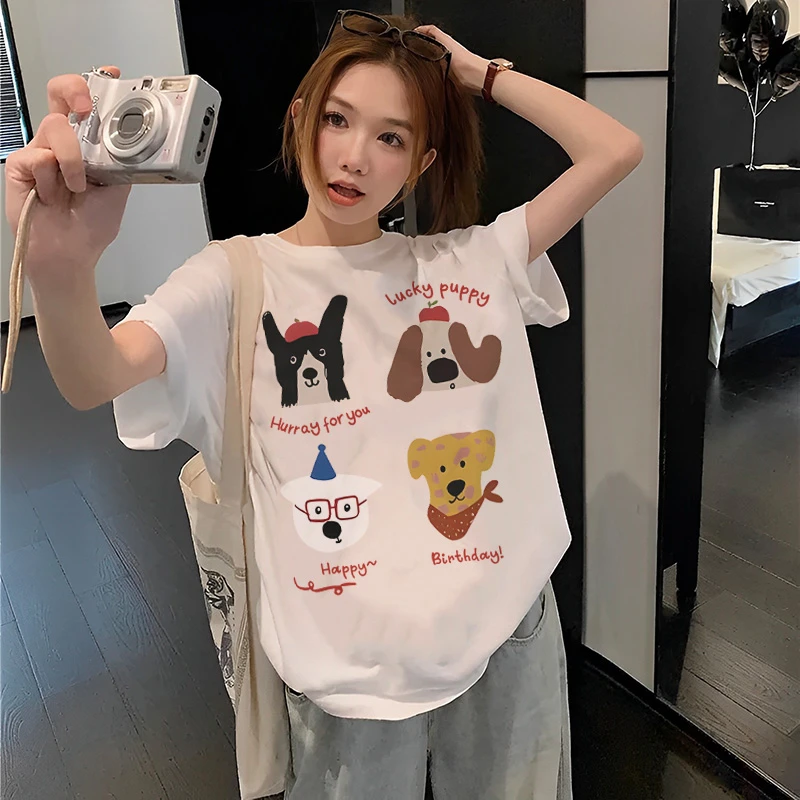 FNFE夏季新款美式纯棉短袖休闲设计感百搭潮牌圆领女上衣卡通T恤