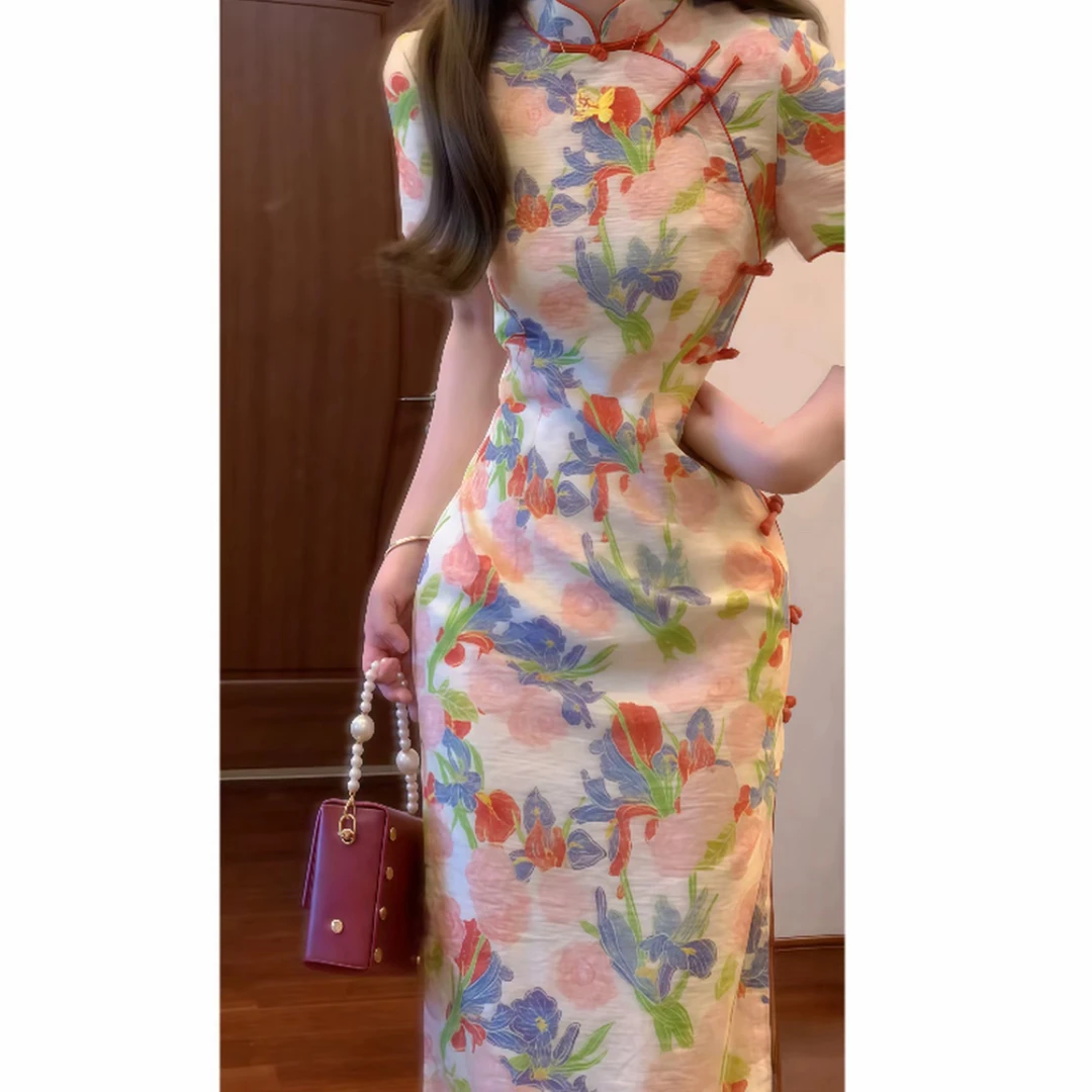 新中式国风改良旗袍连衣裙女夏季新款修身少女日常可穿绝美长裙子