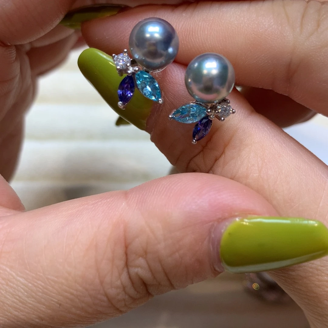 银S925镶嵌海水珍珠耳饰