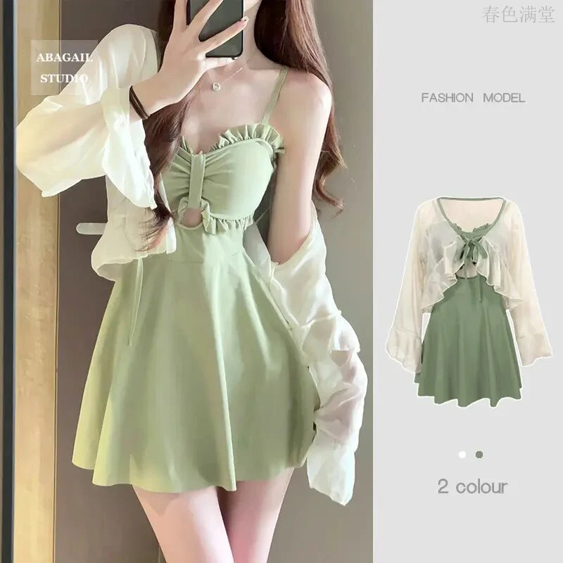 2025泳衣夏日泡温泉必备泳装披肩裹裙防晒泳衣沙滩裙子长裙游泳衣