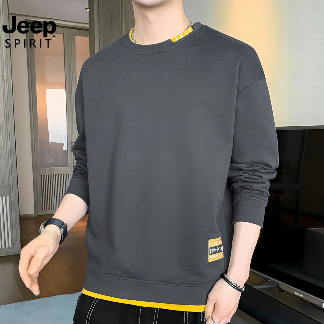 JEEP吉普卫衣春秋新款时尚潮流宽松休闲长袖圆领打底衫潮牌韩版男