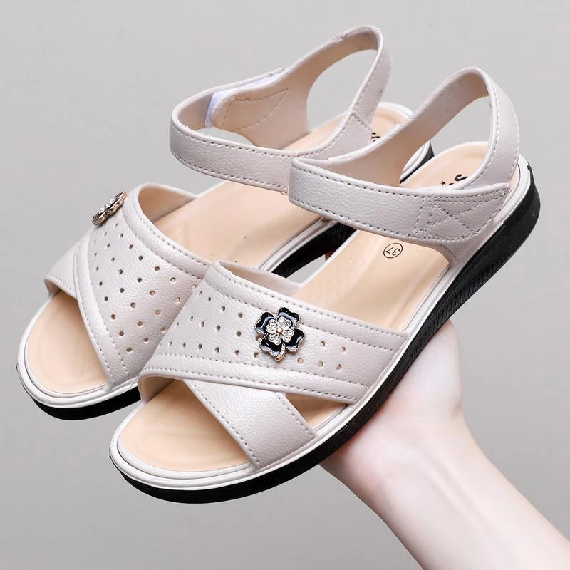 妈妈凉鞋夏季舒适软底轻便中老年凉鞋防滑平底加宽大脚骨奶奶凉鞋