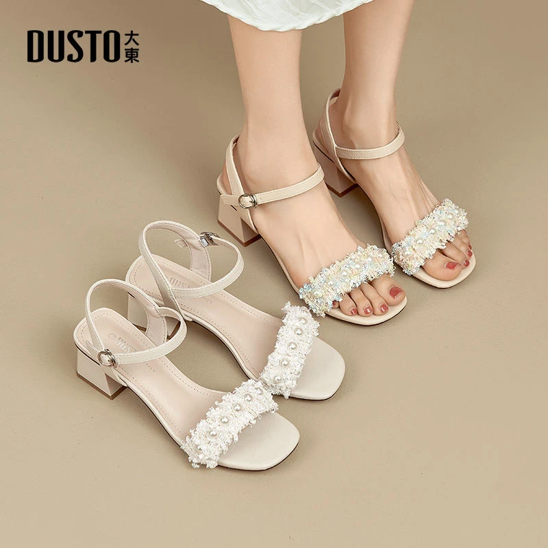 大东凉鞋女款新款夏季透气女鞋高跟凉鞋一字带百搭外穿鞋子女0019