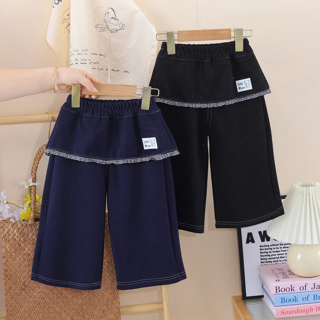 女童时尚洋气阔腿裤2025秋冬新款韩版儿童百搭屁帘假两件裤潮直筒
