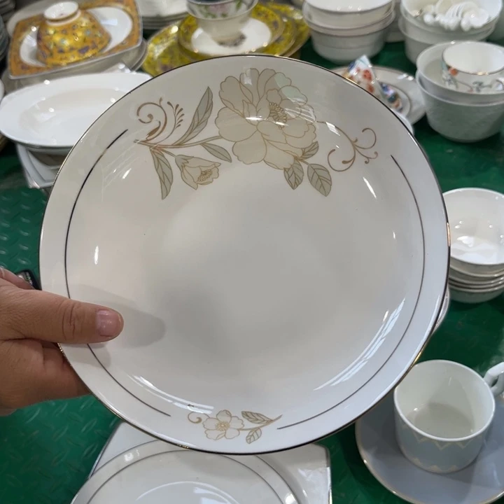 瓷片秒金八寸深盘四个微瑕