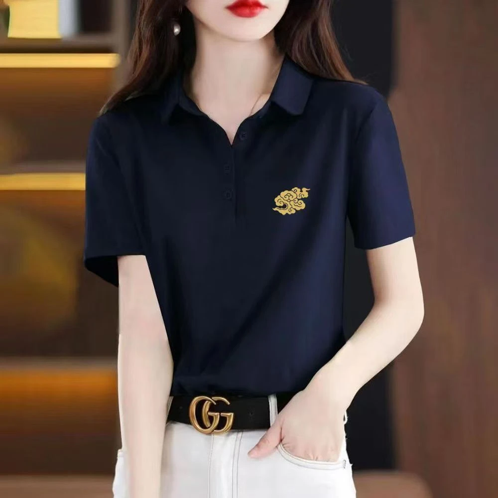 新品夏季高端polo领短袖t恤女宽松显瘦休闲百搭全棉体恤衫上衣女