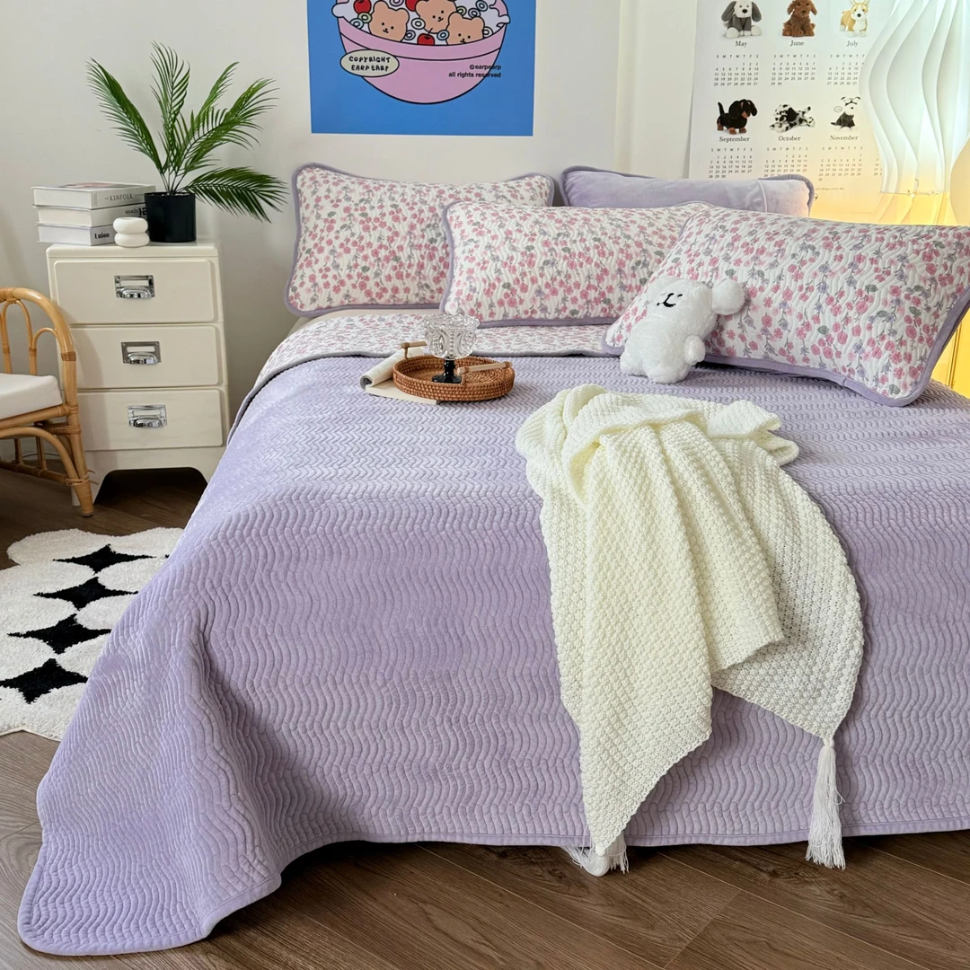 ▲宝宝绒保暖床盖（赠枕套）韩国水洗双层纱可裸睡双面用床盖机洗