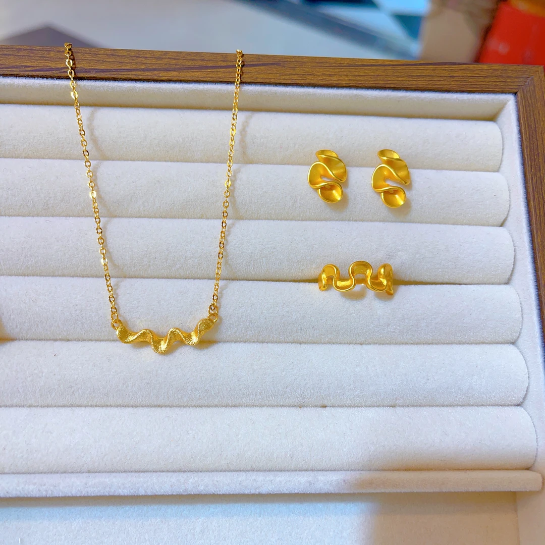合金项链 1733三件套首饰耳环项链戒指爆款白搭时尚金色铜合金